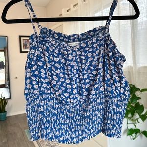 AMERICAN EAGLE Summer Blue floral Crop Top Size XL Smocked Ruffle Cami Tank Top